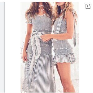 LoveShackFancy Smocked Maxi Dress, Blue and White, XS